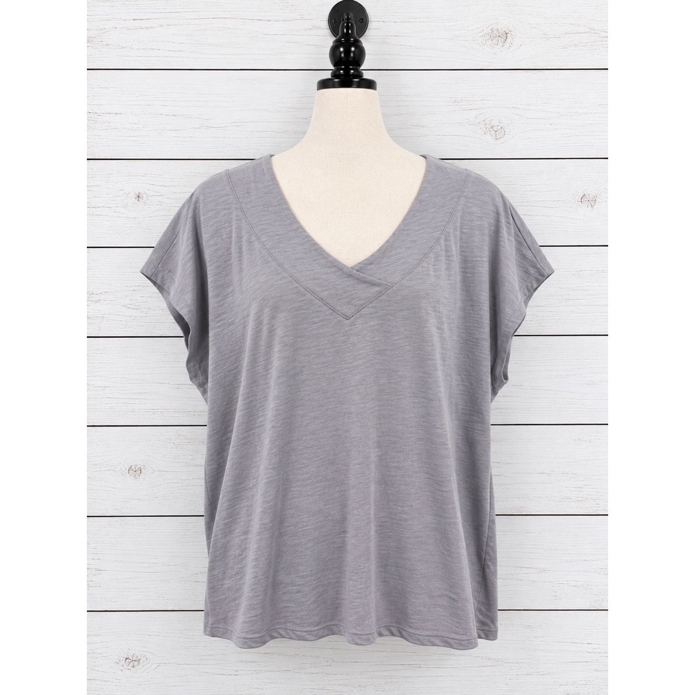 New L.L.Bean Organic Cotton V-Neck Cap Sleeve Tee Size XL Minimal Gray 524707